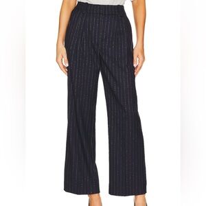 The Favorite Pant shortie in navy pinstripes